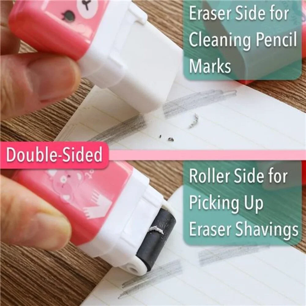6-Pack Pencil‎ Erasers with Cover & Roller: Fun, Cool School Erasers for Kids